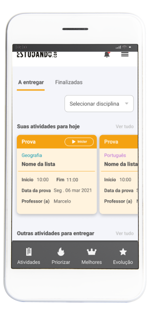 Smartphone com o portal Estudando.com aberto
